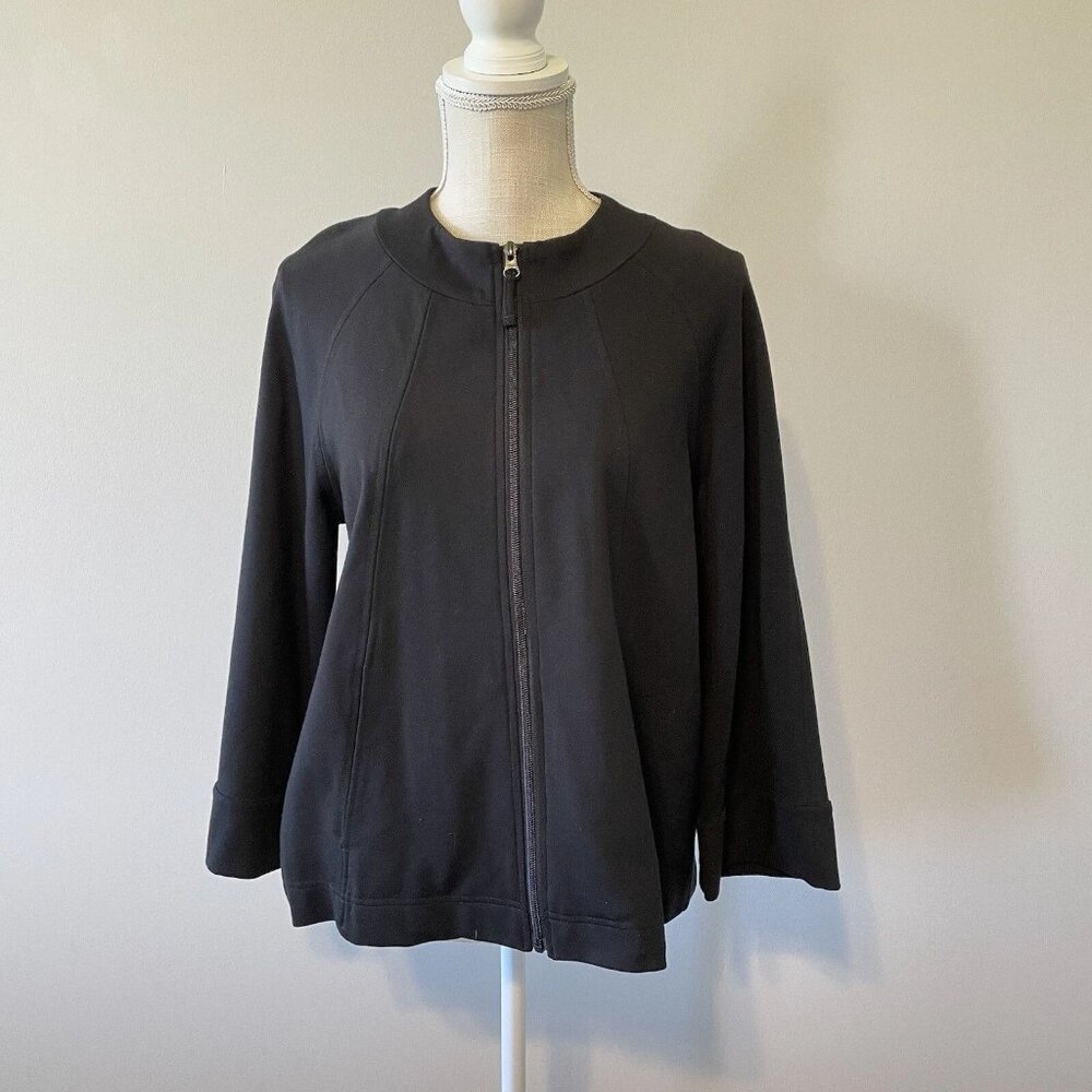 Black Blazer Medium Zip Up Funnel Mock Neck Raglan Panel Stretch
